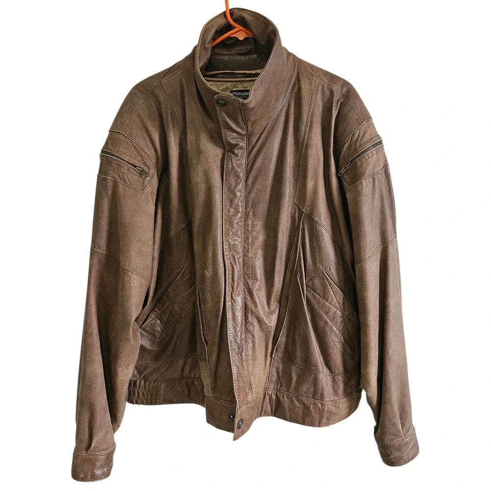 Adventure Bound Originals Mens Brown Leather Bomber Jacket Thinsulate 2X Vintage
